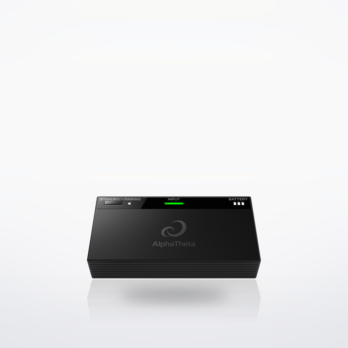 AlphaTheta HDJ-F10-TX, HP-TX01 transmitter, front three-quarter view