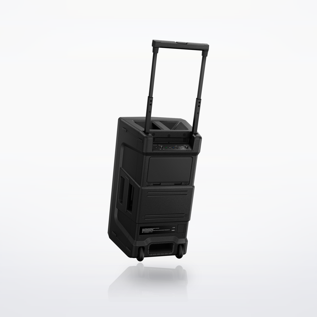 AlphaTheta Wave-Eight portable PA speaker, rear with the handle extended