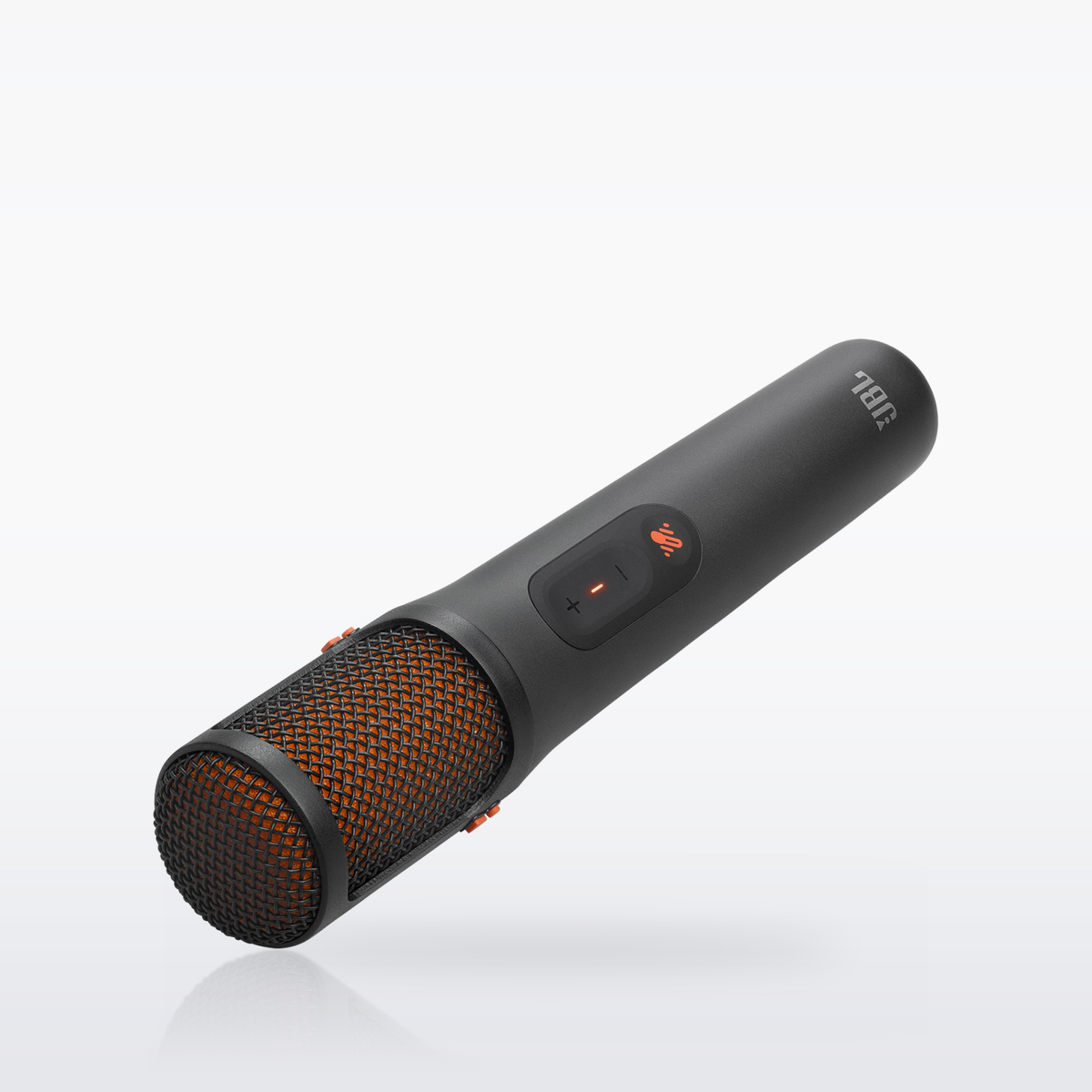 JBL EasySing Mics wireless karaoke microphone, three-quarter view
