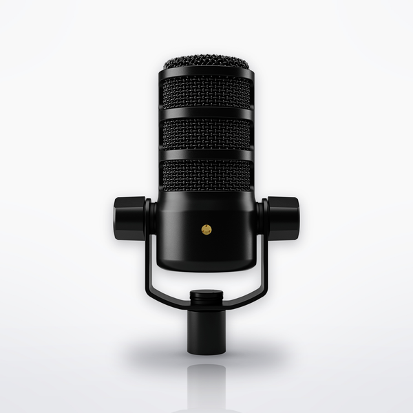 RØDE PodMic USB dynamic broadcast microphone in black, front view