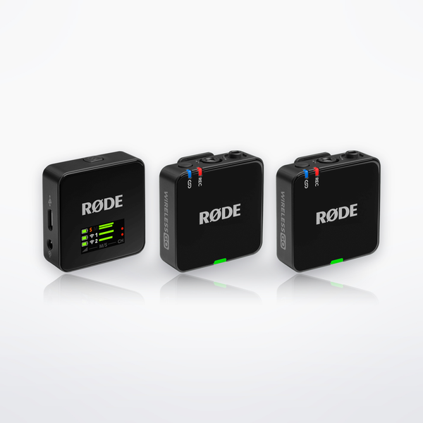 RØDE Wireless GO (Gen 3) transmitters and receiver, front view