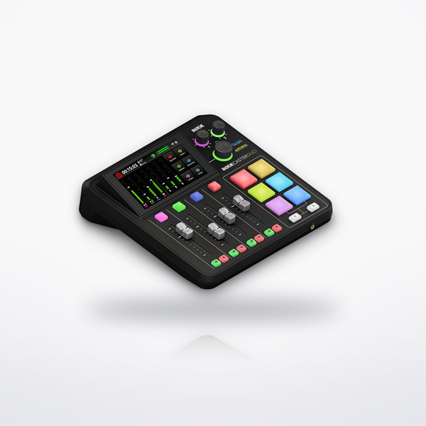 RØDE RØDECaster Duo audio production studio, three-quarter view