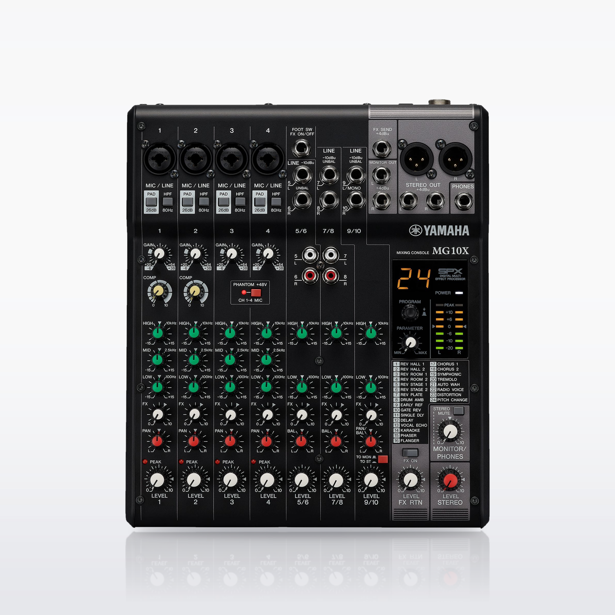 Yamaha MG10X mixer, control surface from above