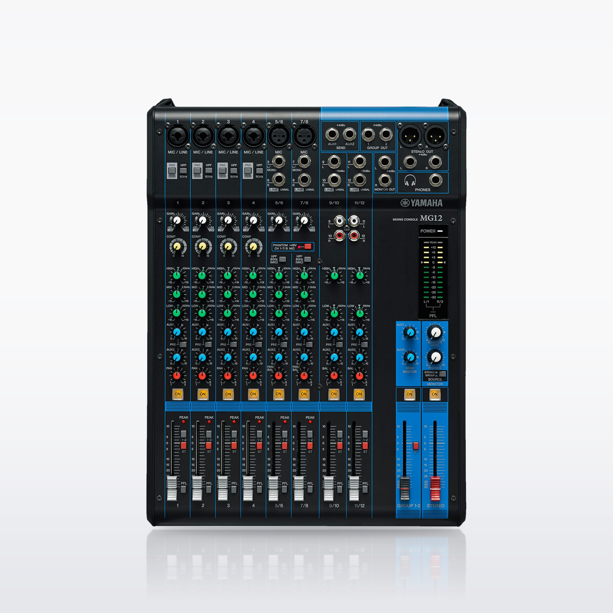 Yamaha MG12 mixer, control surface from above