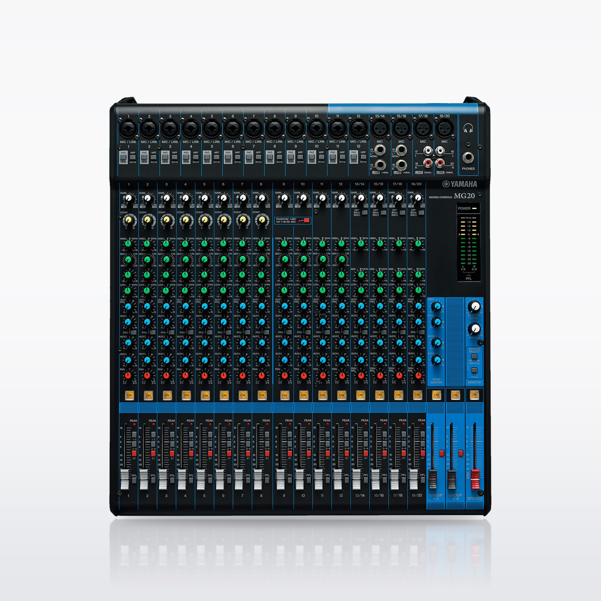 Yamaha MG20 mixer, control surface from above