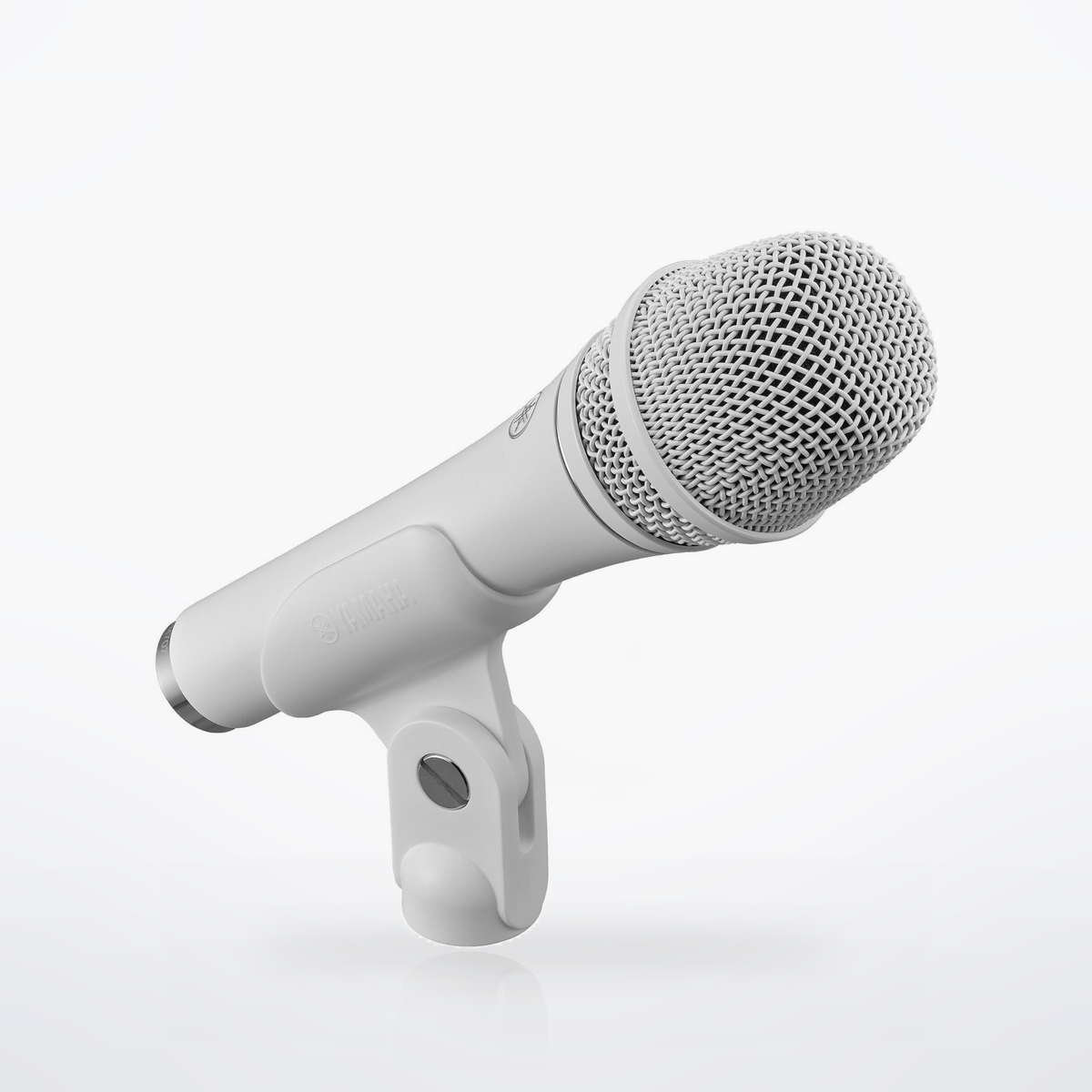 Yamaha YDM707, White, seated in its included microphone holder