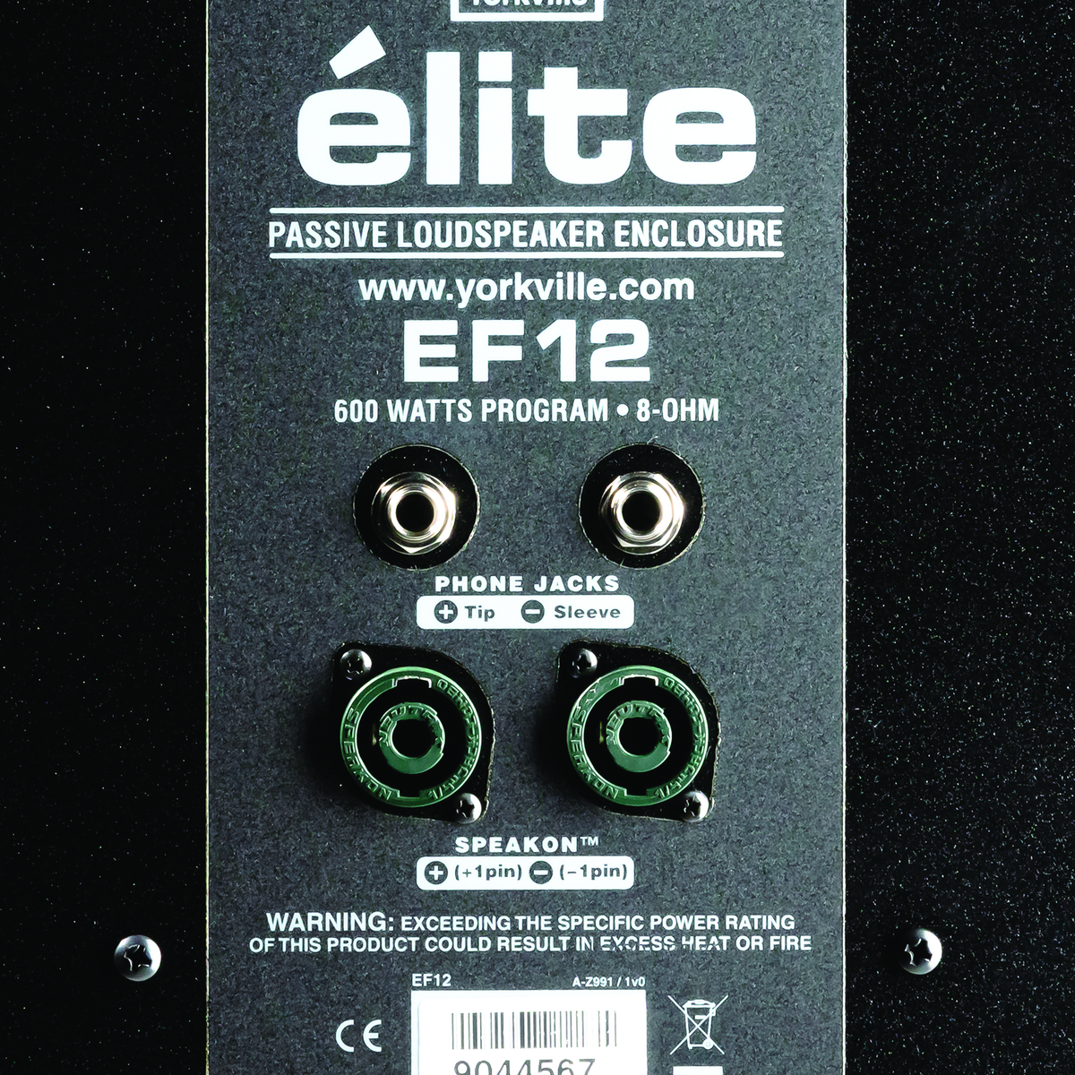 Yorkville EF12 rear panel with Speakon and 1/4-inch inputs