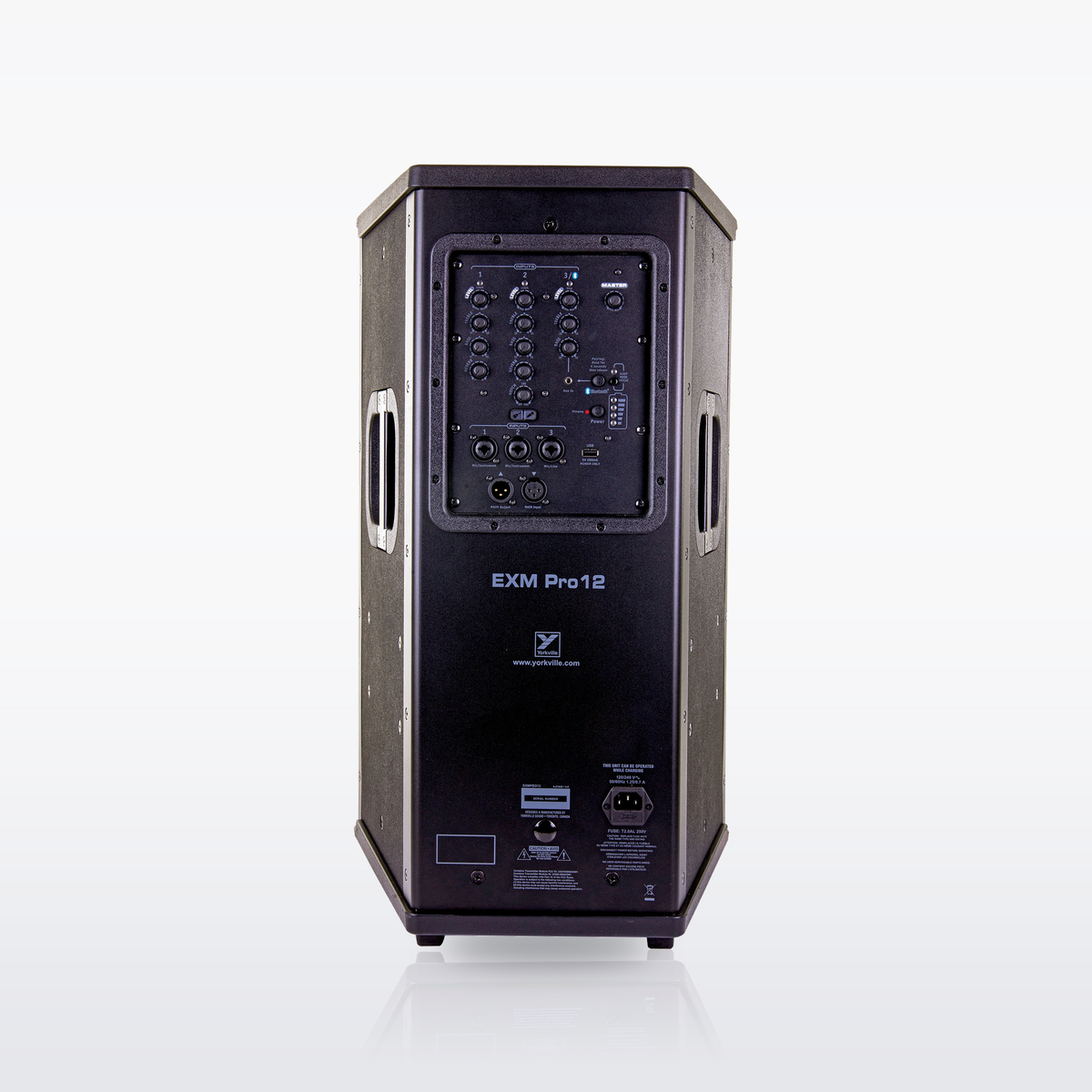 Yorkville EXM Pro12 battery-powered PA speaker, rear view