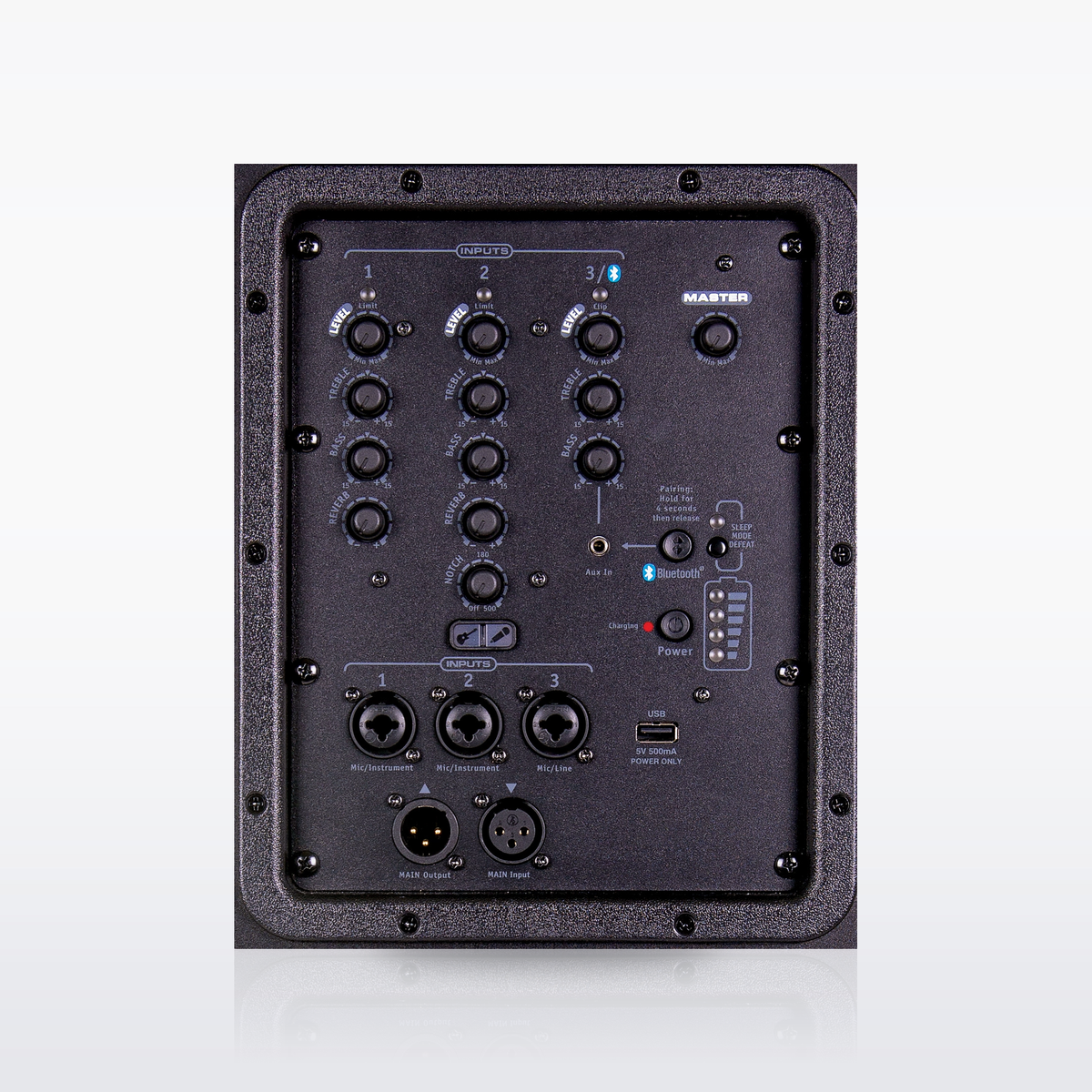 Yorkville EXM Pro12 rear mixer panel detail