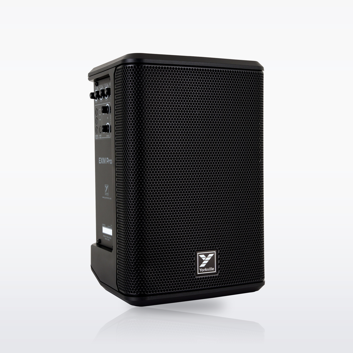 Yorkville EXM Pro6 battery-powered PA speaker, three-quarter left view