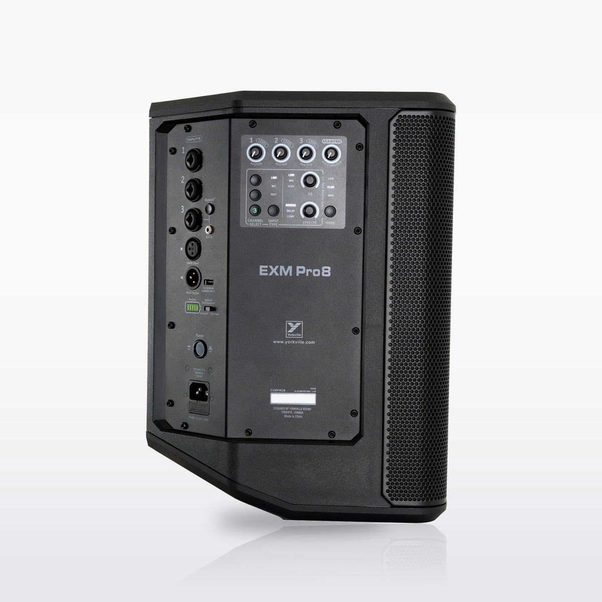 Yorkville EXM Pro8 battery-powered PA speaker, rear view