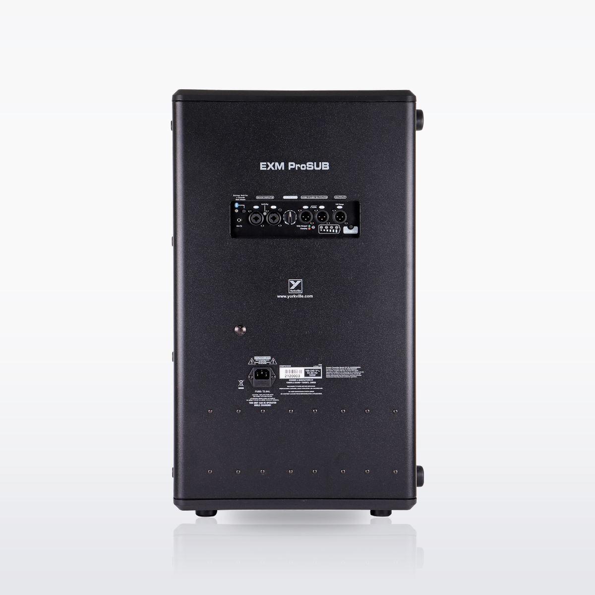 Yorkville EXM ProSub battery-powered subwoofer, rear panel