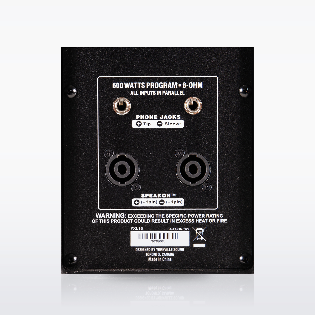 Yorkville YXL15 rear panel with Speakon and 1/4-inch inputs