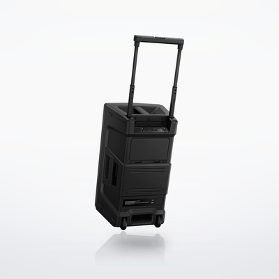 AlphaTheta Wave-Eight portable PA speaker, rear with the handle extended