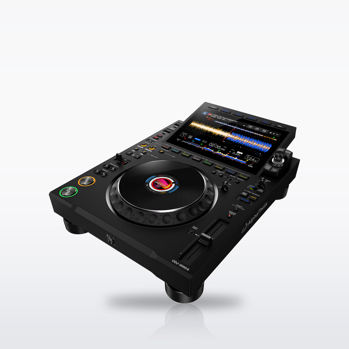AlphaTheta CDJ-3000X DJ player, angled side view