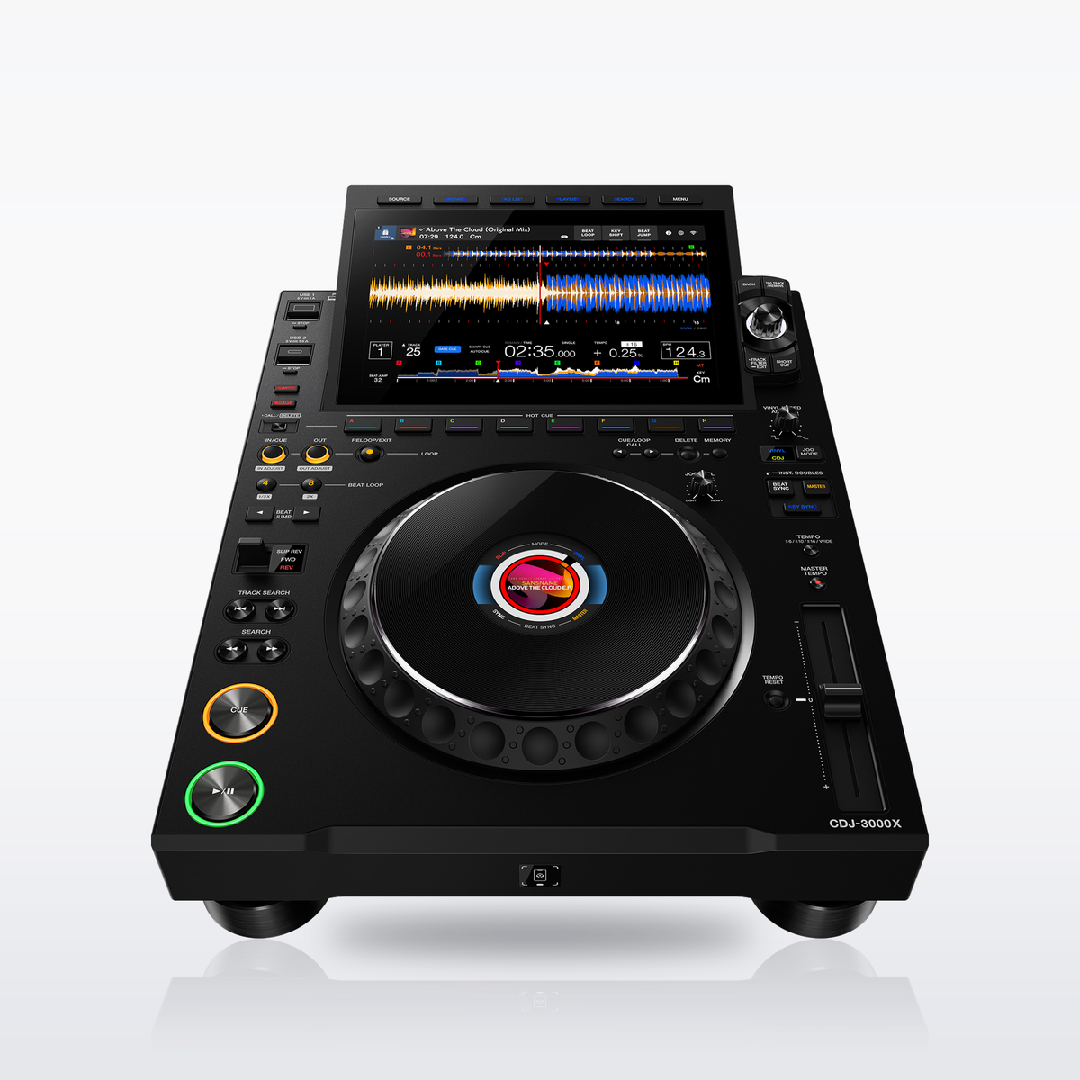 AlphaTheta CDJ-3000X DJ player, front three-quarter view