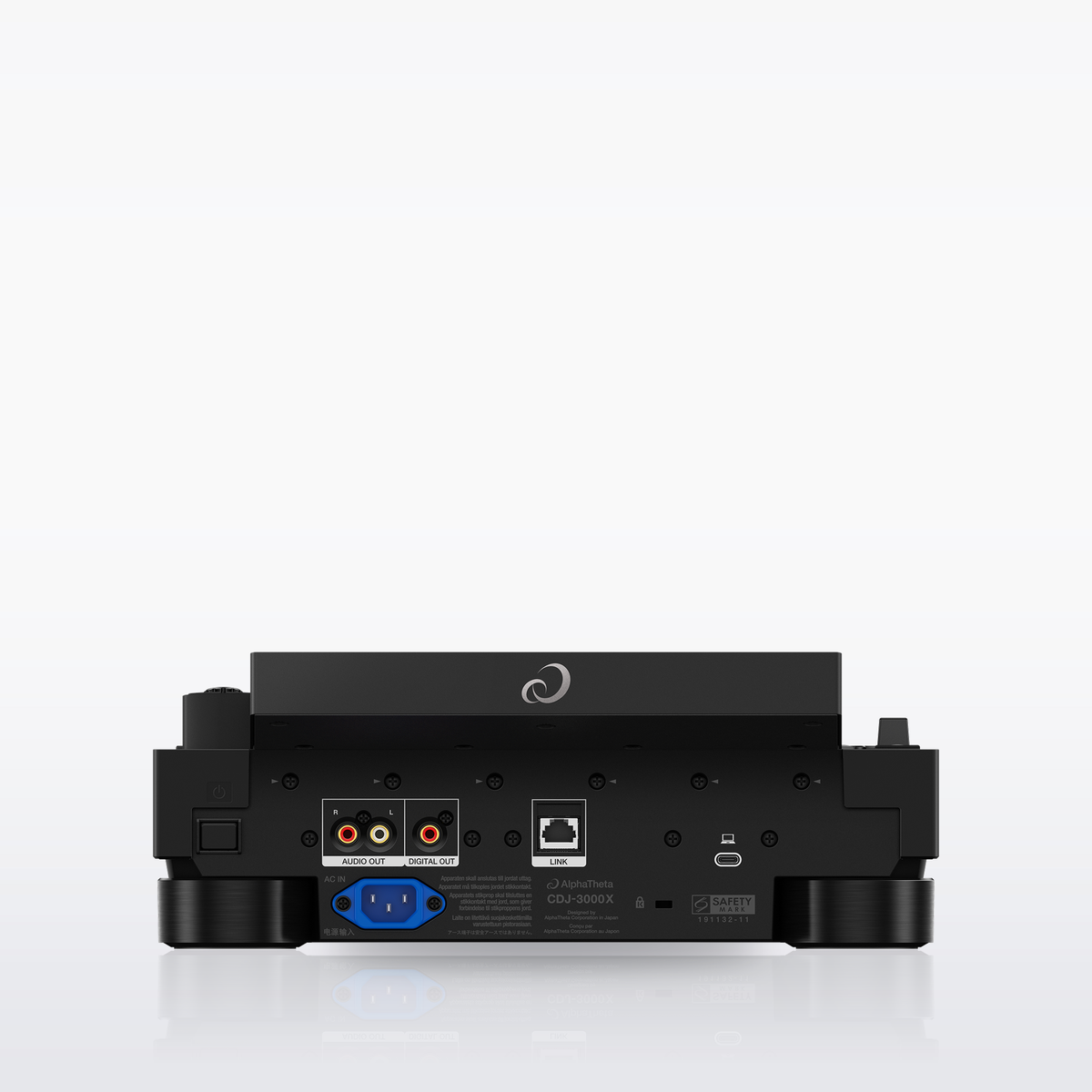 AlphaTheta CDJ-3000X rear panel with RCA and coaxial outputs, LAN and USB
