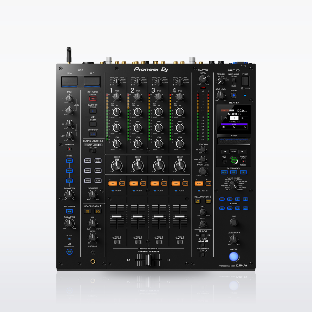 Pioneer DJ DJM-A9 4-channel professional DJ mixer, top view