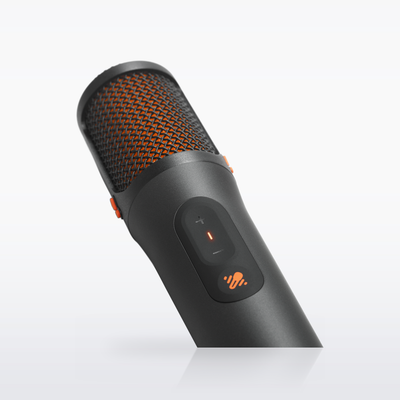 JBL EasySing Mics microphone head and controls, detail view