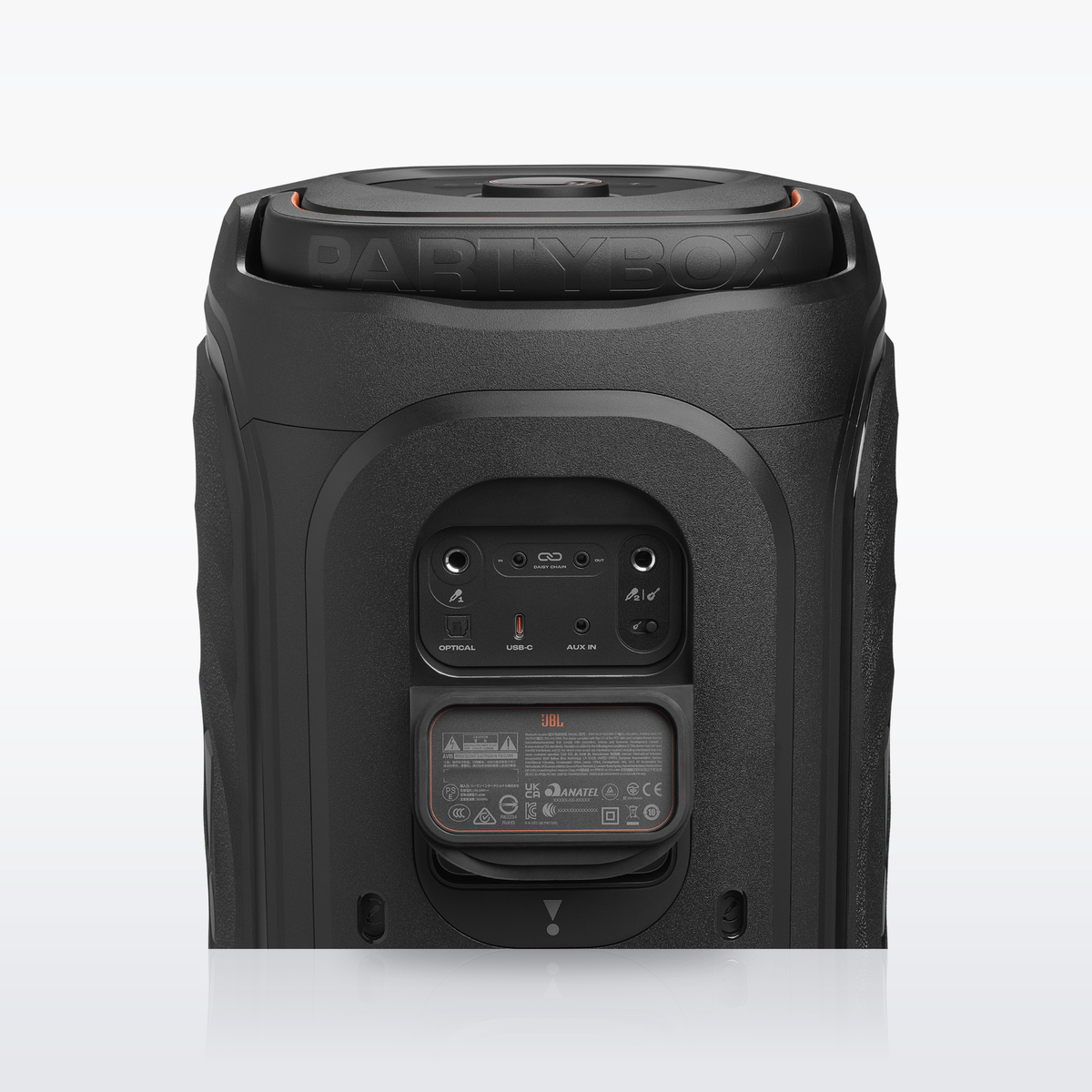 JBL PartyBox 130 rear panel with microphone and guitar inputs, Black