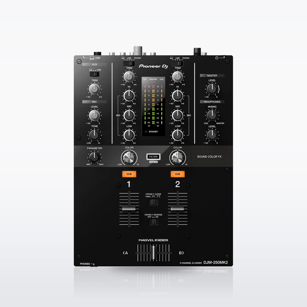 Pioneer DJ DJM-250MK2 2-channel DJ mixer, top view