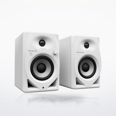 Pioneer DJ DM-40D-BT Bluetooth desktop monitor speakers, White, angle