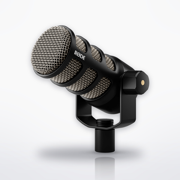RØDE PodMic dynamic broadcast microphone, tilted three-quarter view
