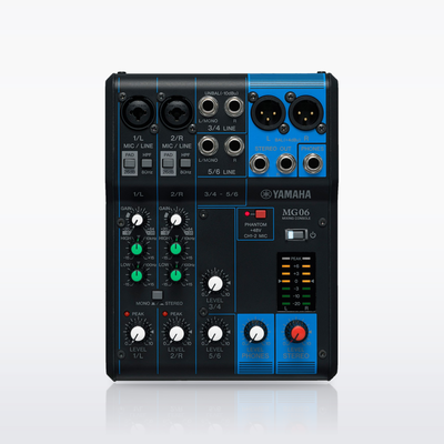 Yamaha MG06 mixer, control surface from above