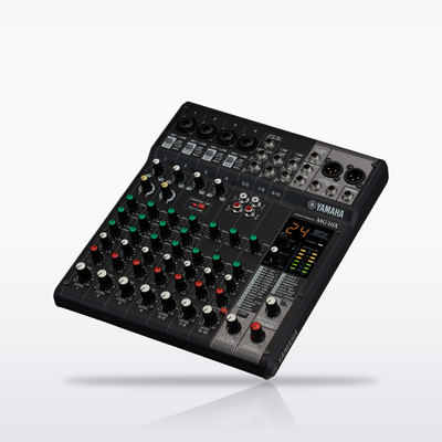 Yamaha MG10X 10-channel analog mixer with effects, angled view