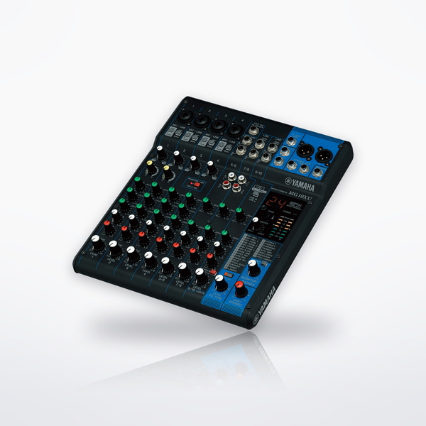 Yamaha MG10XU 10-channel analog mixer, angled view