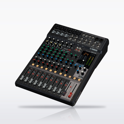 Yamaha MG12X 12-channel analog mixer with effects, angled view