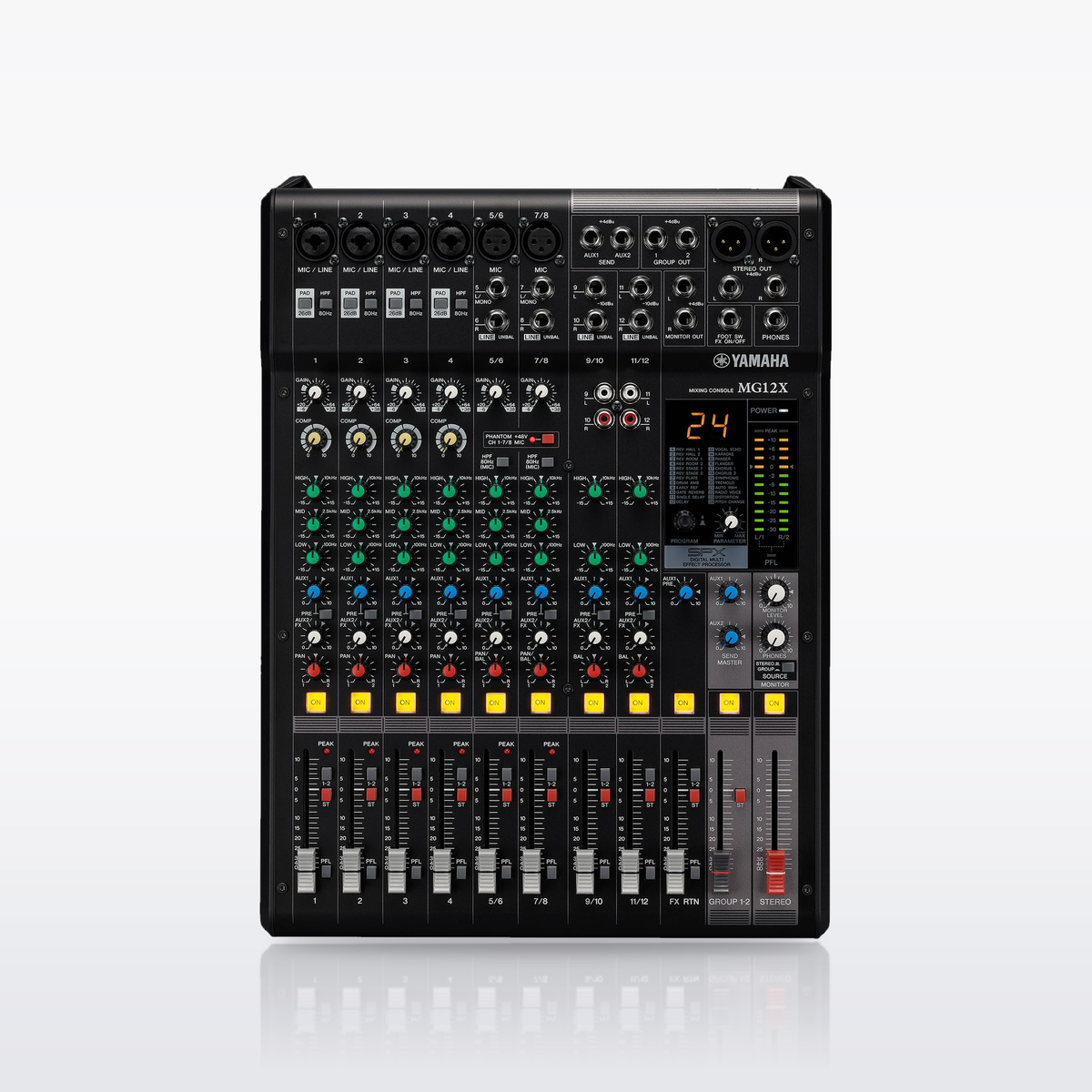 Yamaha MG12X mixer, control surface from above