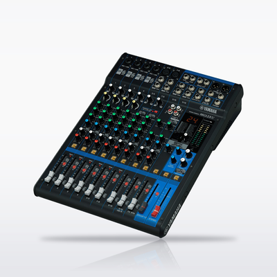 Yamaha MG12XU 12-channel analog mixer with USB, angled view