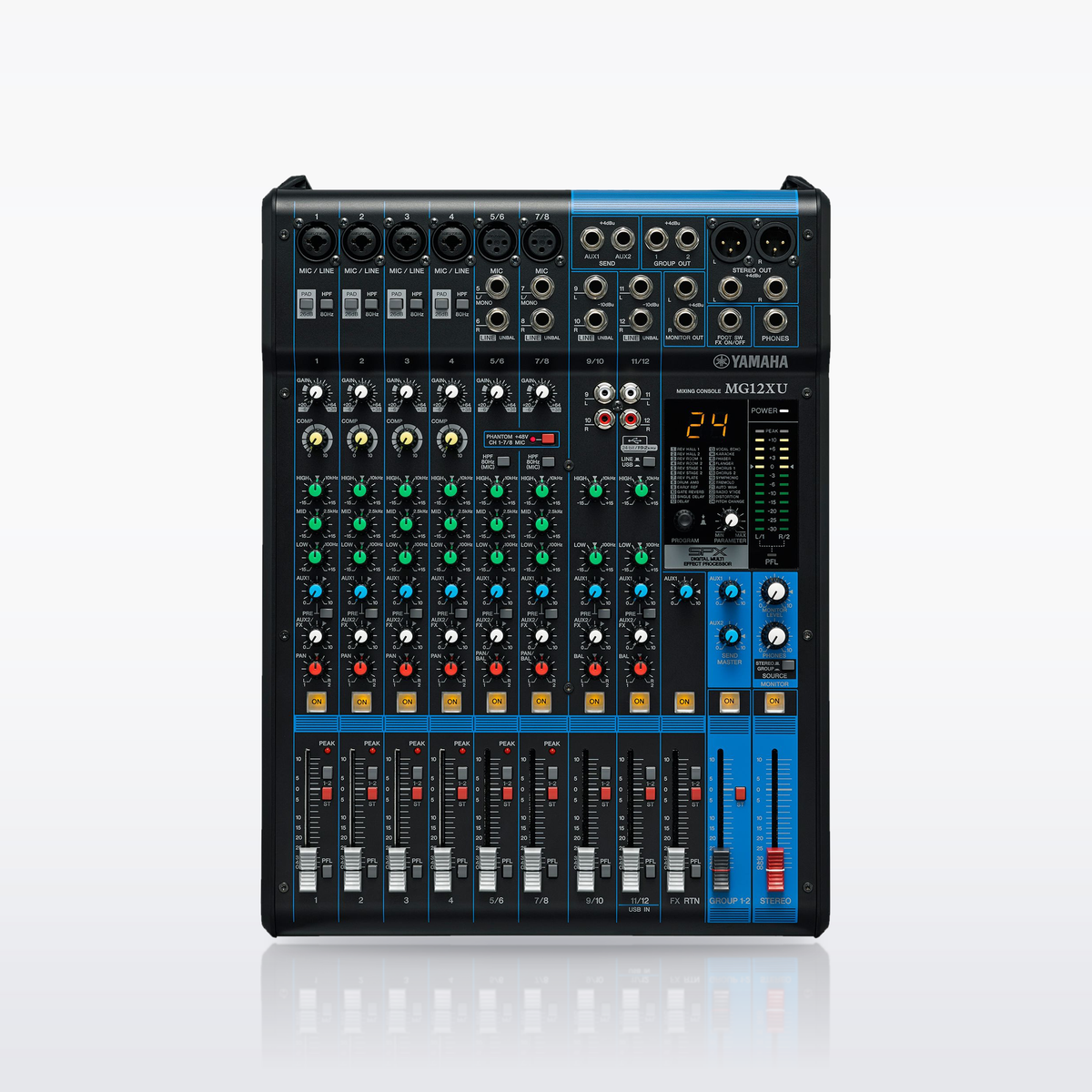 Yamaha MG12XU mixer, control surface from above
