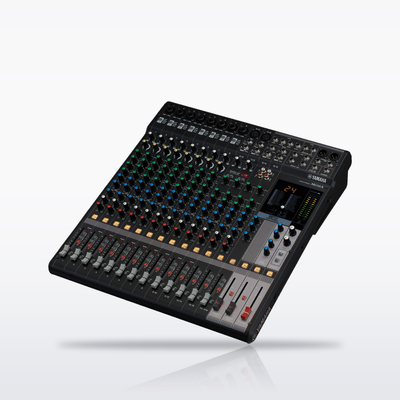 Yamaha MG16X 16-channel analog mixer with effects, angled view