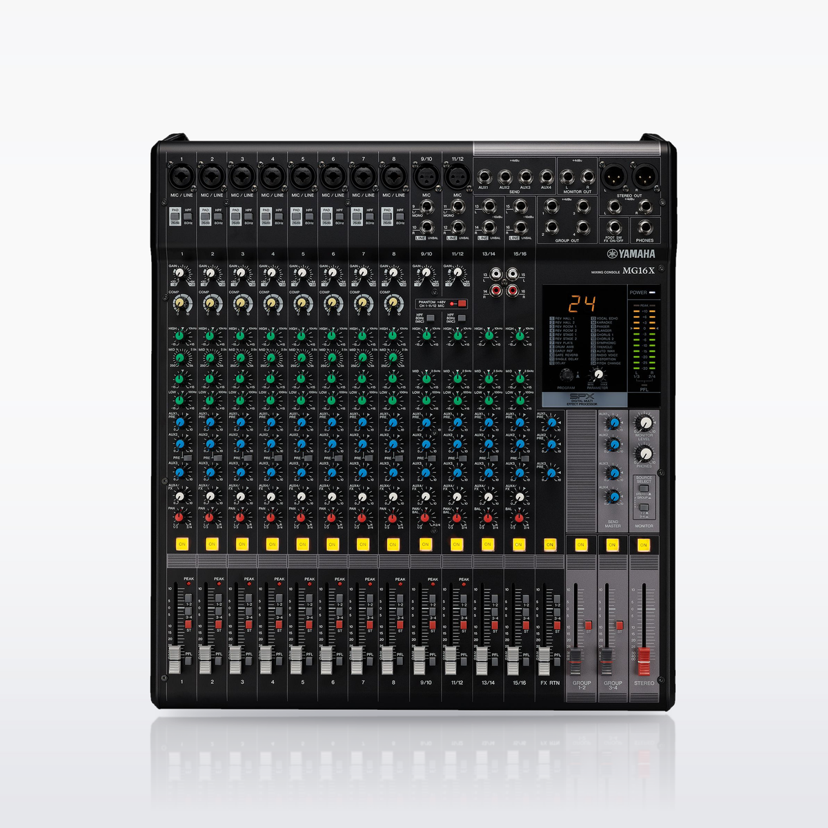 Yamaha MG16X mixer, control surface from above