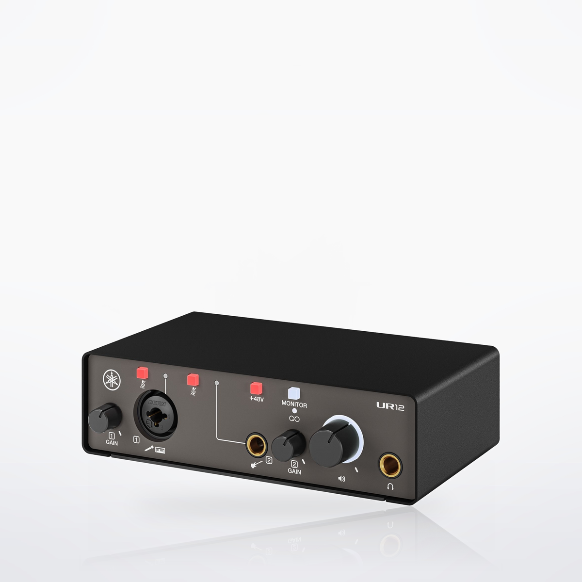 Yamaha UR12MK3 USB-C audio interface, Black, three-quarter view