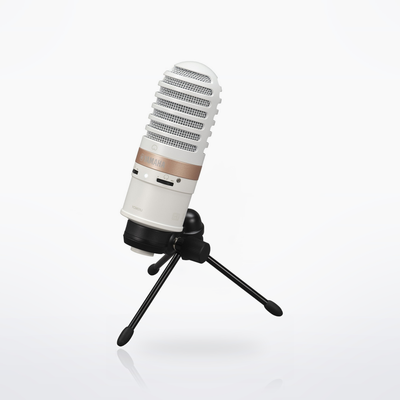 Yamaha YCM01U, White, mounted on its included desk tripod