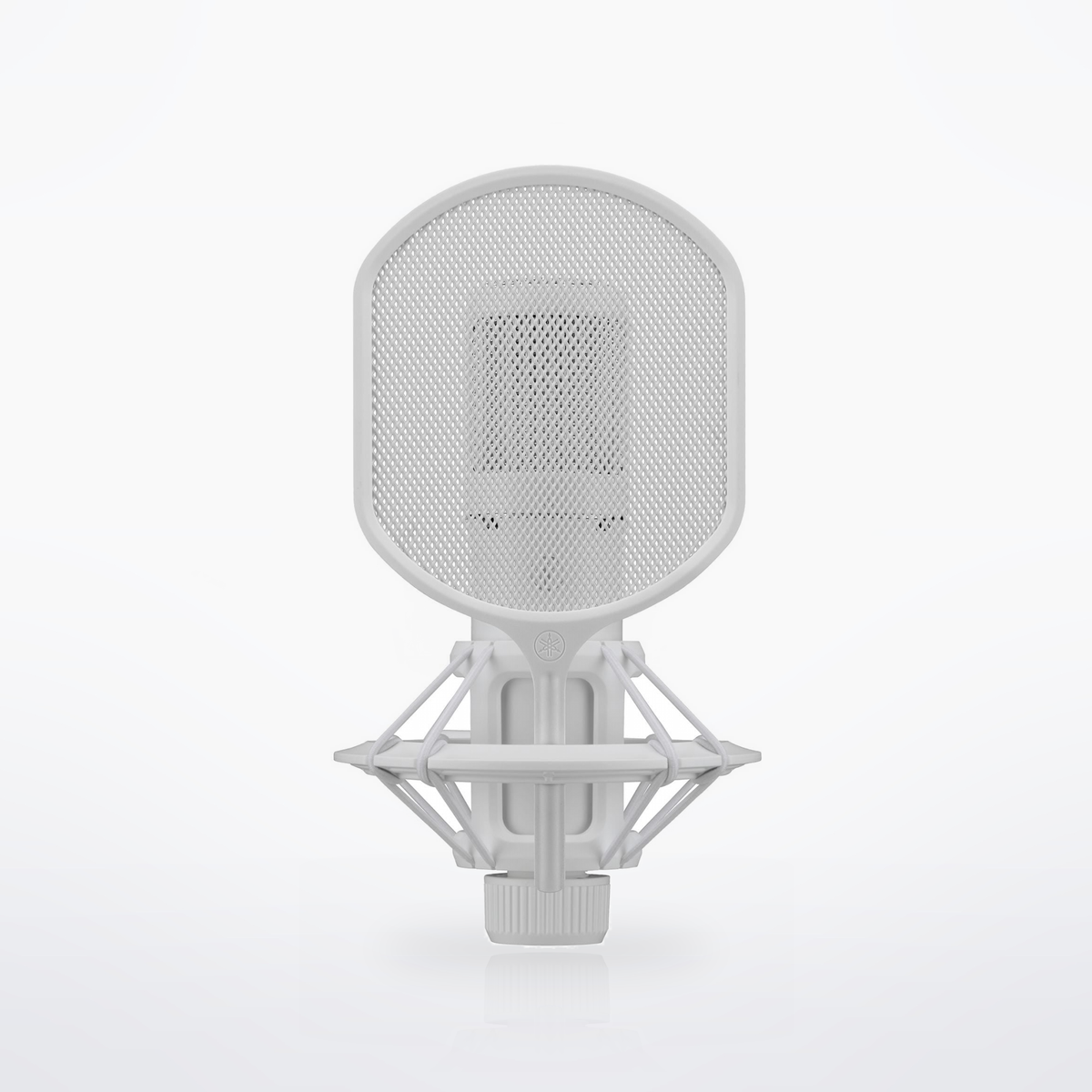 Yamaha YCM705, White, in the shock mount with the pop filter fitted
