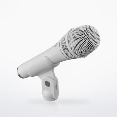 Yamaha YDM707, White, seated in its included microphone holder