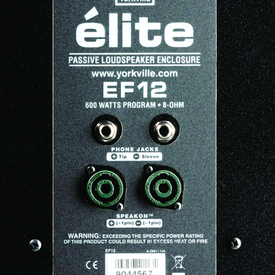 Yorkville EF12 rear panel with Speakon and 1/4-inch inputs