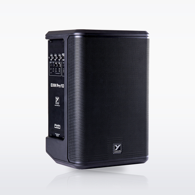 Yorkville EXM Pro10 battery-powered PA speaker, three-quarter left view