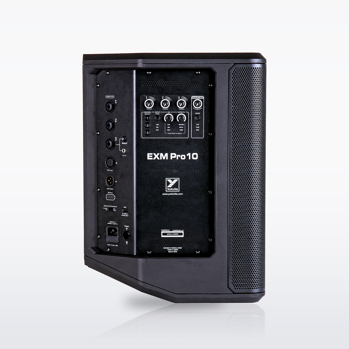 Yorkville EXM Pro10 battery-powered PA speaker, side view