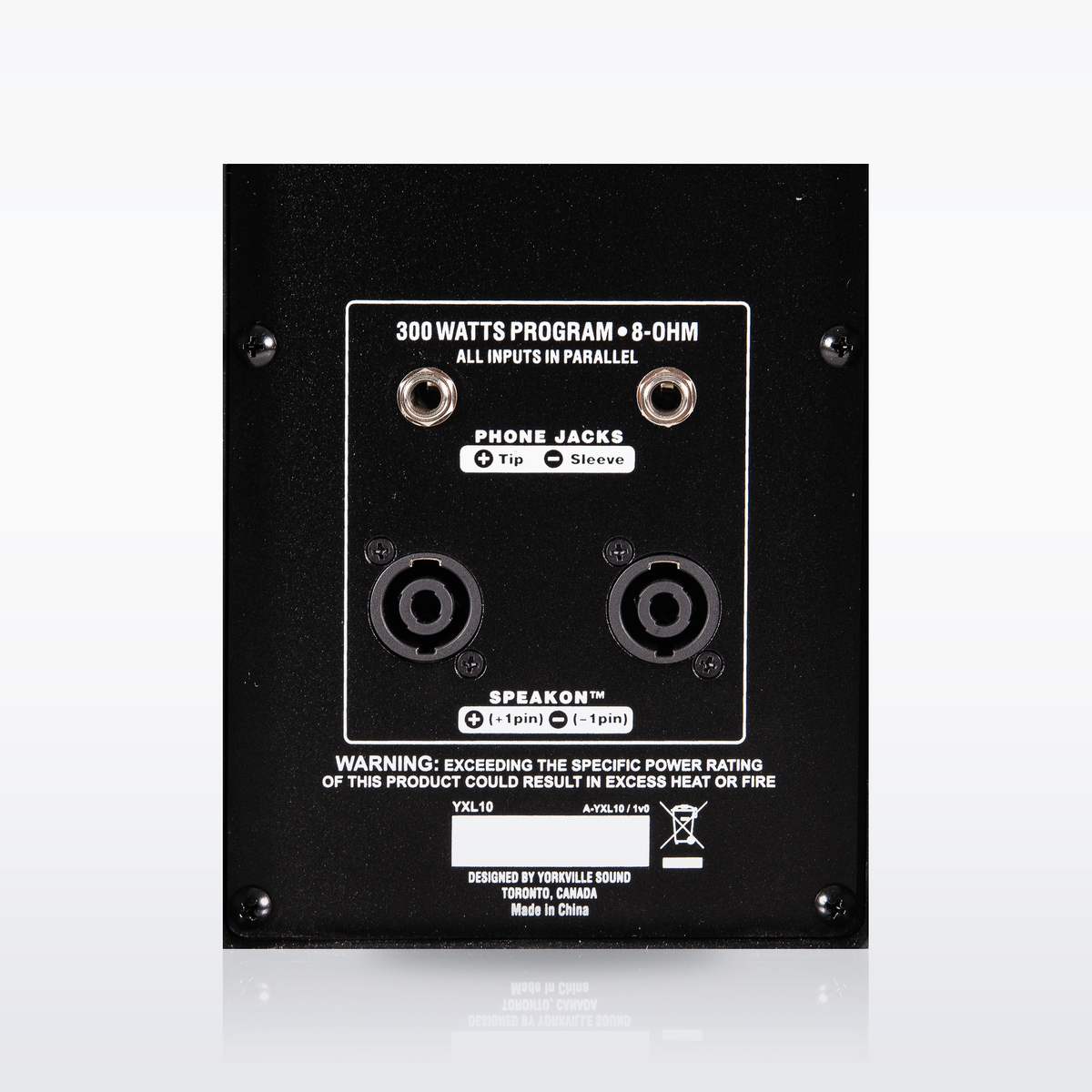 Yorkville YXL10 rear panel with Speakon and 1/4-inch inputs