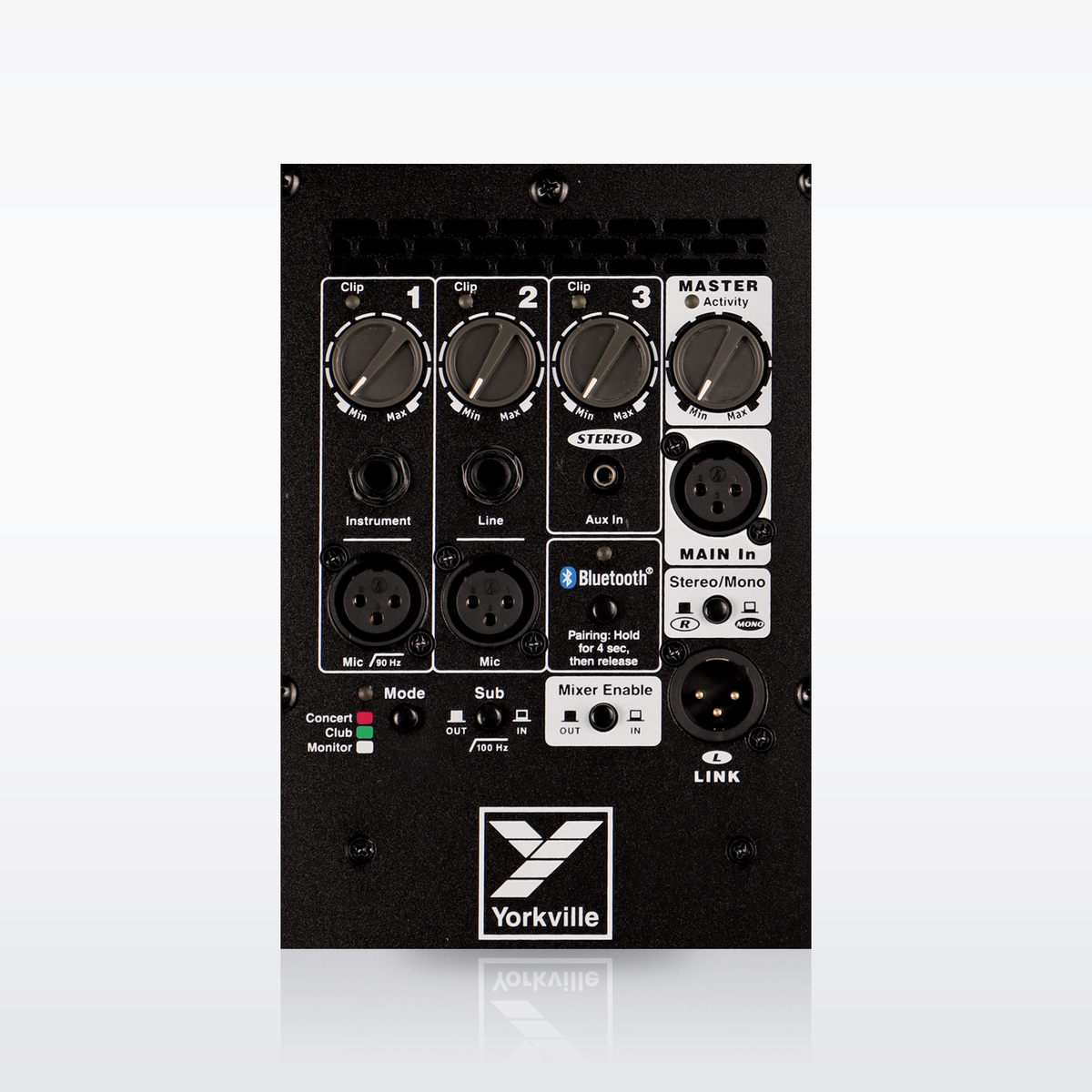 Yorkville YXL10P control panel with 3-channel mixer and voicing modes