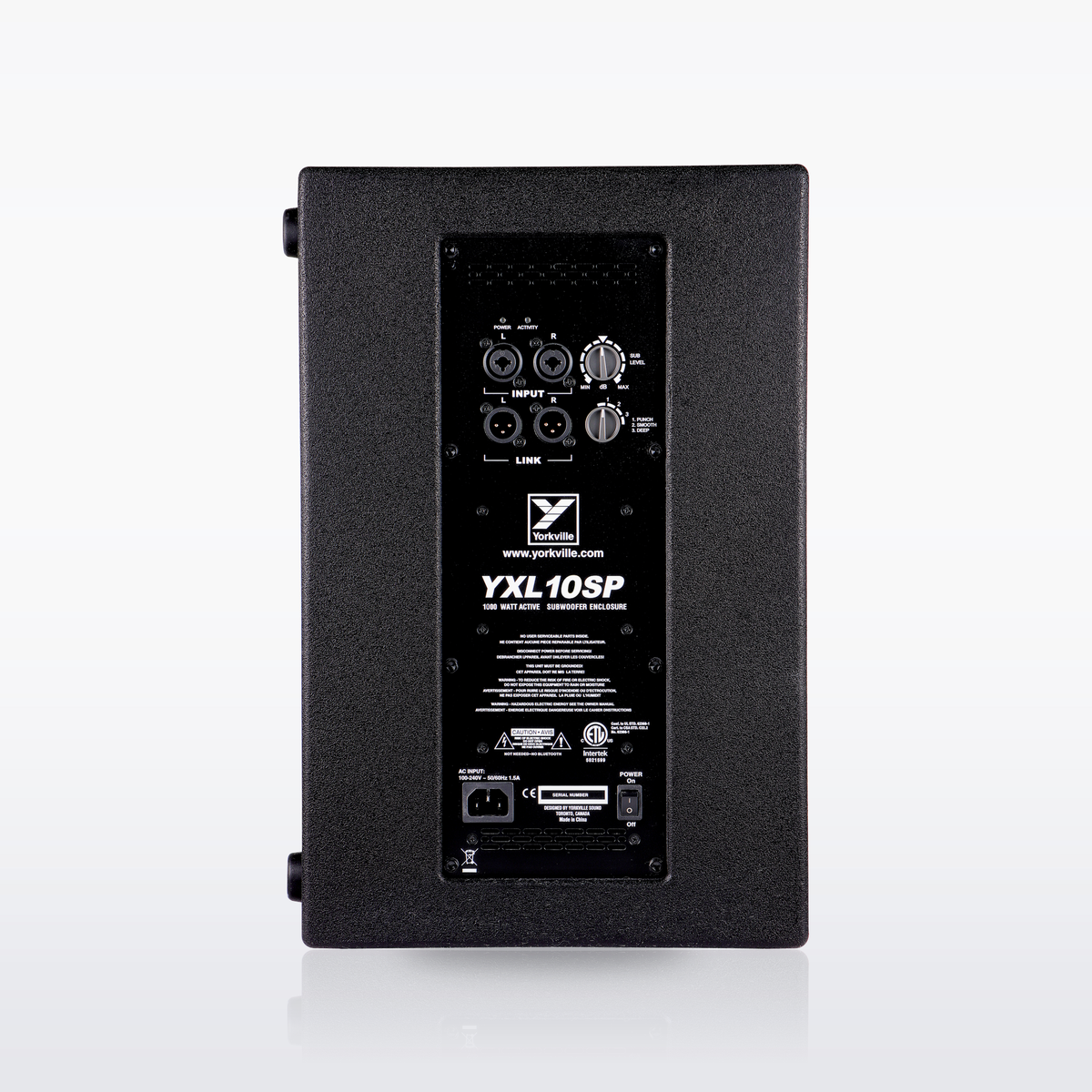 Yorkville YXL10SP powered subwoofer, rear panel