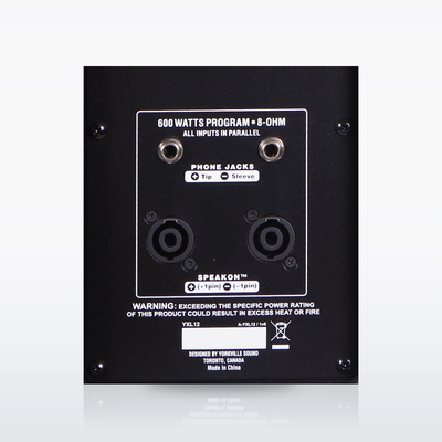 Yorkville YXL12 rear panel with Speakon and 1/4-inch inputs