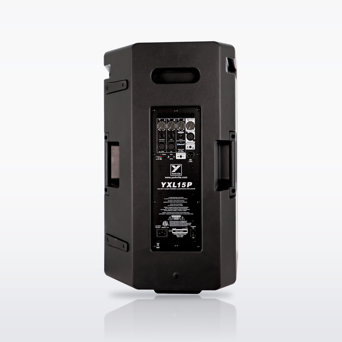 Yorkville YXL15P powered loudspeaker, rear view