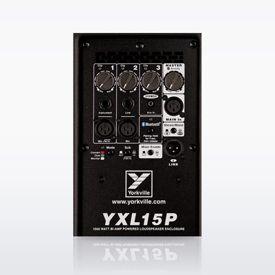 Yorkville YXL15P control panel with 3-channel mixer and voicing modes