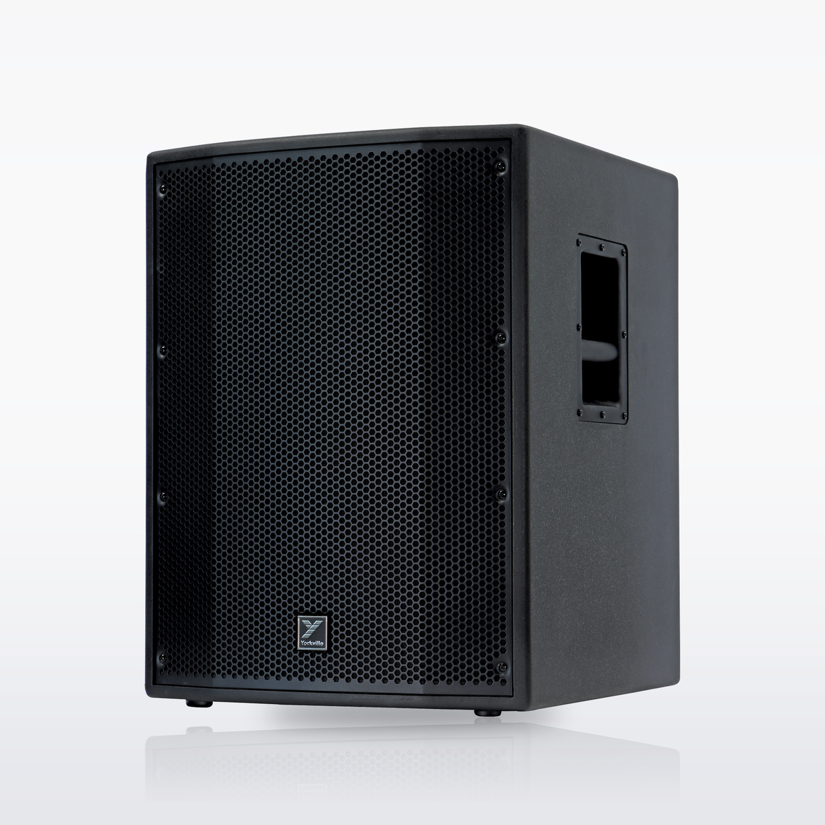 Yorkville YXL15SP powered subwoofer, angled view